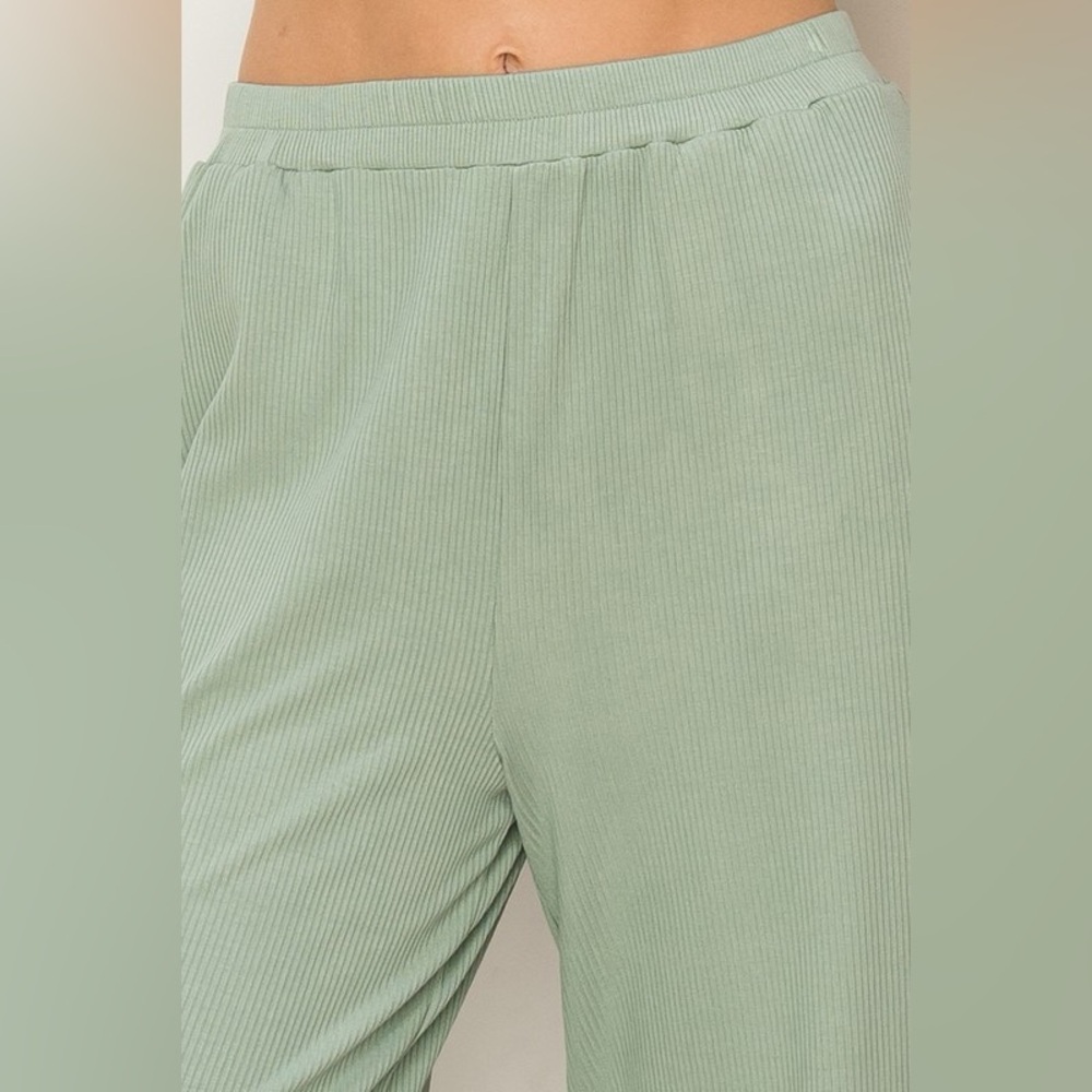 226B-SAGE Ribbed Slit Side Wide Let Pants - Picture 5 of 5